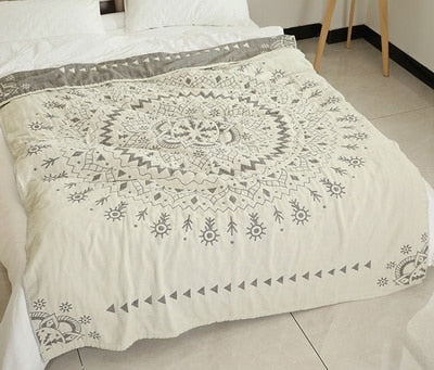 Boho Offwhite & Grey (or Red) Mandala Bedspread King & Queensize