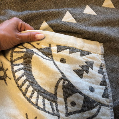 Boho Offwhite & Black (or Brown) Mandala Bedspread King & Queensize