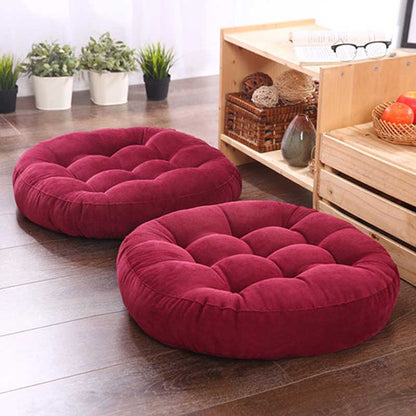 Red Cool Round Plain Colour Cotton Blend Floor Poufs 