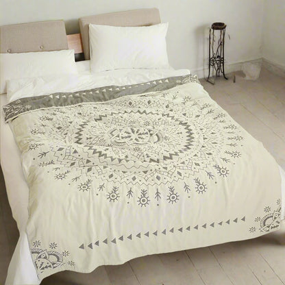 Boho Offwhite & Grey (or Red) Mandala Bedspread King & Queensize