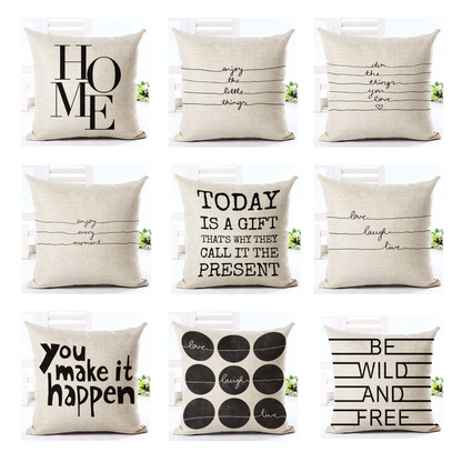 Cool Cotton Linen Cushion Covers in Cream With Quotes