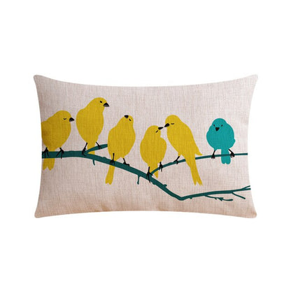 Scandi Cushion Covers With Cute Yellow & Turquoise Birds