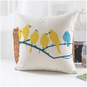 Scandi Cushion Covers With Cute Yellow & Turquoise Birds