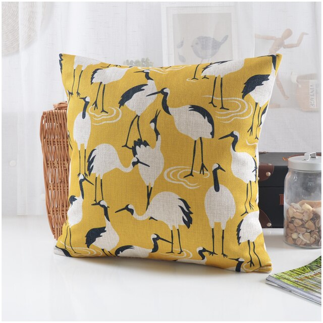 Scandi Cushion Covers With Cute Yellow & Turquoise Birds