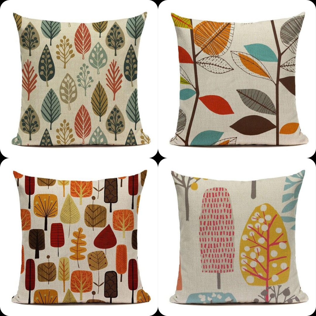 Colourful Retro Scandinavian Leaf Cushion Covers