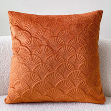 Orange Velvet Style Cushion Covers With Textured Shell Pattern - 18in x 18in