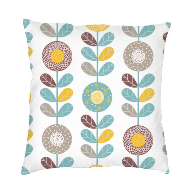 Orla Kiely Inspired Floral Print White Cushion Covers - 18in, 20in, 24in