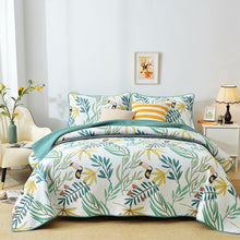 Stylish White Cotton Bedspread with Toucan Birdprints - 3 Piece Set