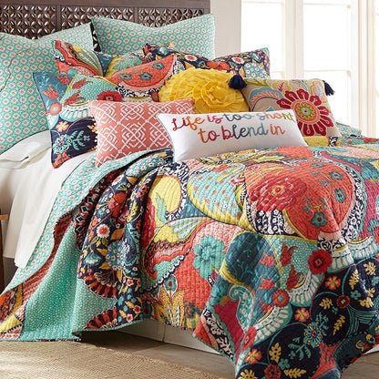 Colourful 100% Cotton Boho Floral Bedspreadset - 3 Pieces