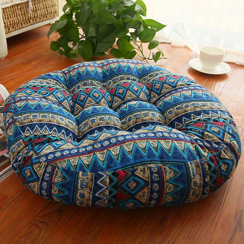 Blue Boho Pattern Round Floor Poufs - 2 Sizes & 2 Designs