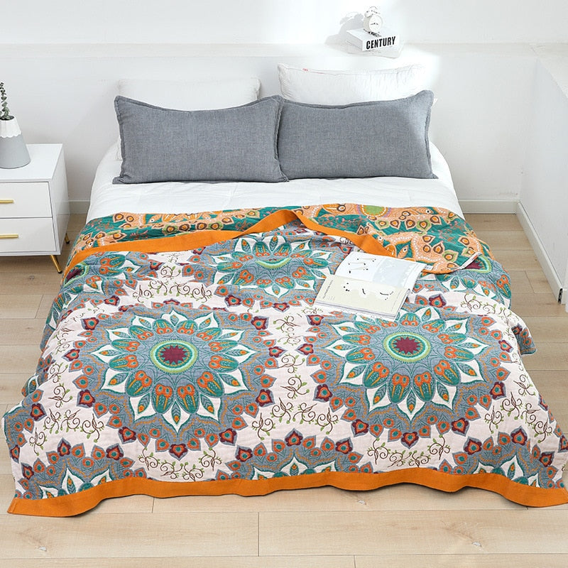 Reversible Large Mandalas Bedspread 100% Cotton - Kingsize & Queensize