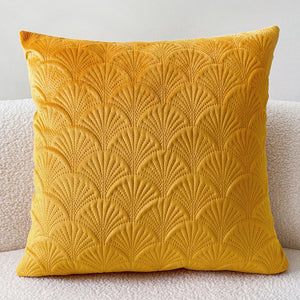 Yellow Velvet Style Cushion Covers With Textured Shell Pattern - 18in x 18in