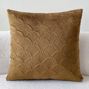 Brown Velvet Style Cushion Covers With Textured Shell Pattern - 18in x 18in