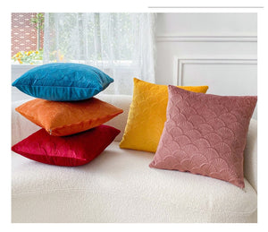 Velvet Style Cushion Covers With Textured Shell Pattern - 18in x 18in