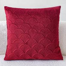 Red Velvet Style Cushion Covers With Textured Shell Pattern - 18in x 18in