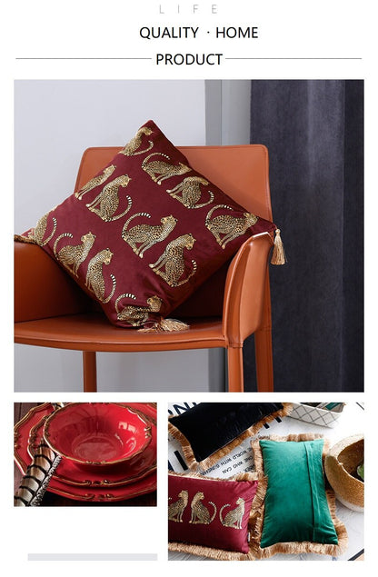 Stylish Leopard Printed Velvet Cushion Covers With Tassles