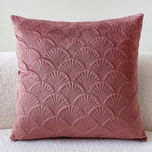 Pink Velvet Style Cushion Covers With Textured Shell Pattern - 18in x 18in