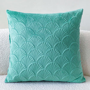 Light Green Velvet Style Cushion Covers With Textured Shell Pattern - 18in x 18in