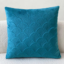 Blue Velvet Style Cushion Covers With Textured Shell Pattern - 18in x 18in