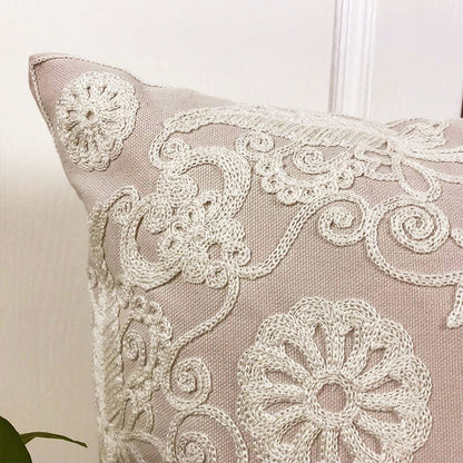 Beige Cushion Covers With Beautiful Offwhite Embroidery