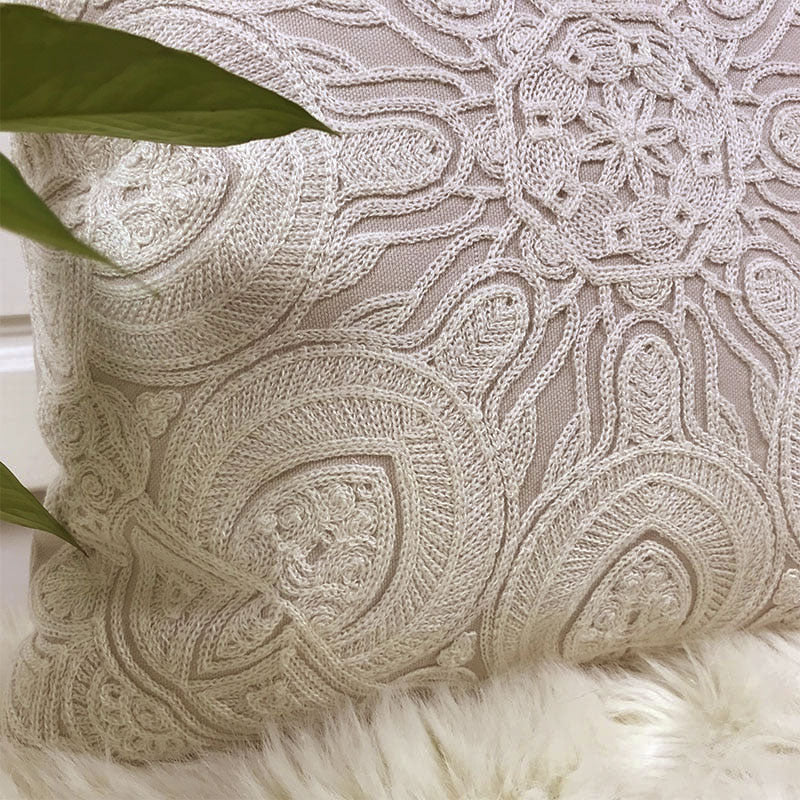 Beige Cushion Covers With Beautiful Offwhite Embroidery