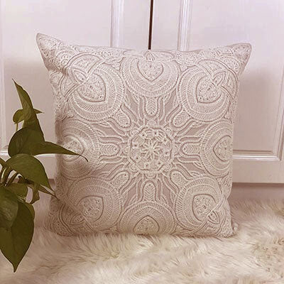 Beige Cushion Covers With Beautiful Offwhite Embroidery