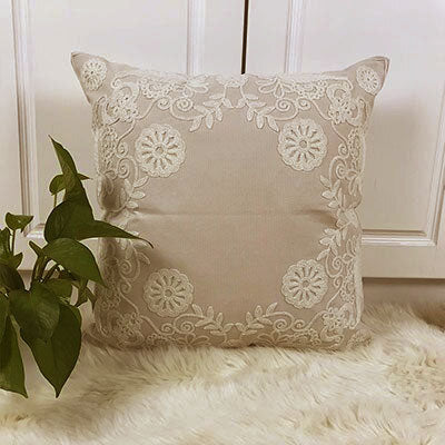 Beige Cushion Covers With Beautiful Offwhite Embroidery