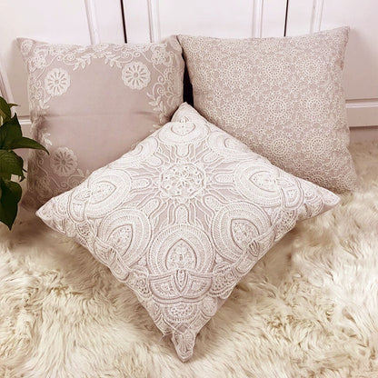 Beige Cushion Covers With Beautiful Offwhite Embroidery