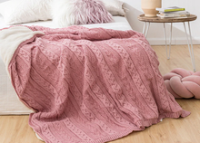 Pink Knitted Winter Blanket With Inside Cotton Fleece