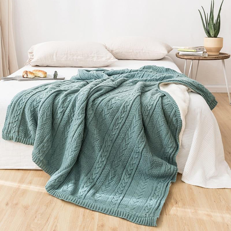 Knitted Winter Blanket With Inside Cotton Fleece – Indimode