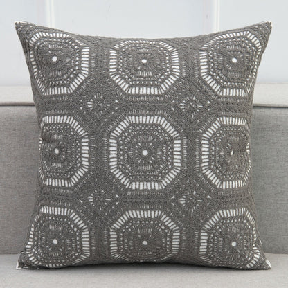 Grey Crochet Style Embroidery Cushion Cover