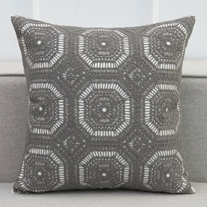 Grey Crochet Style Embroidery Cushion Cover