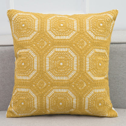 Yellow Crochet Style Embroidery Cushion Cover