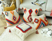 Handmade Moroccan Geometric Cushion Cover With Tassles - Indimode