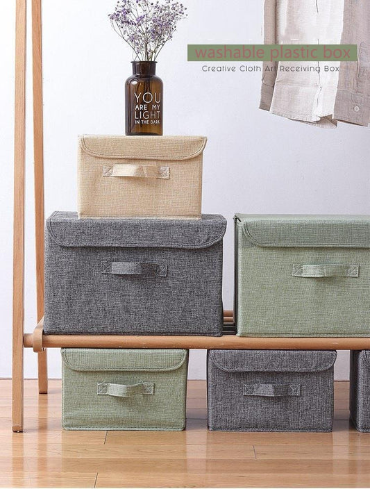 Cotton Linen Storage Boxes With Lid - 2 Sizes & Different Colours