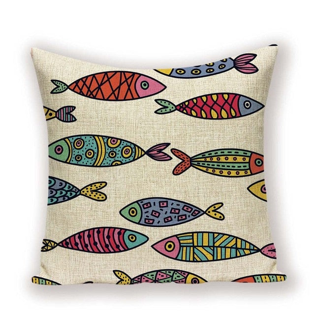 Retro Vintage Colourful Fish Cushion Covers