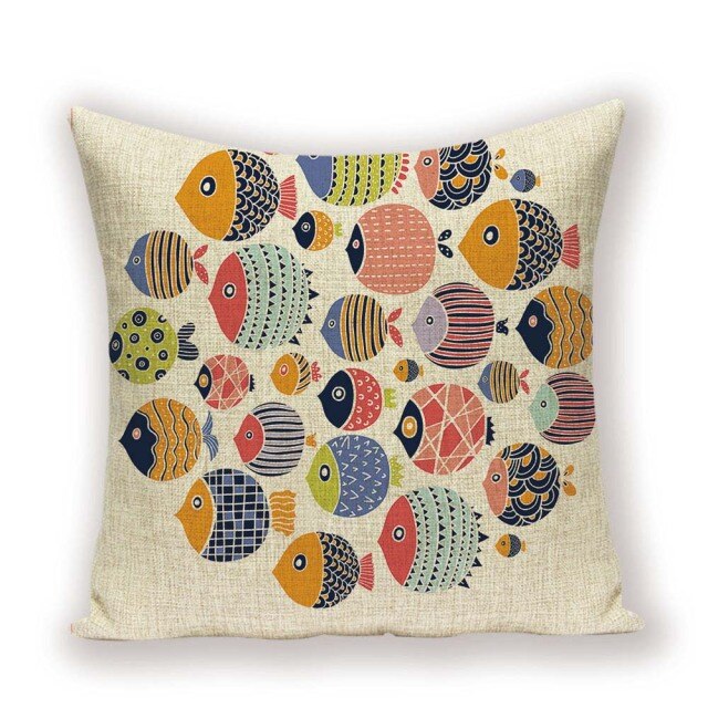 Retro Vintage Colourful Fish Cushion Covers