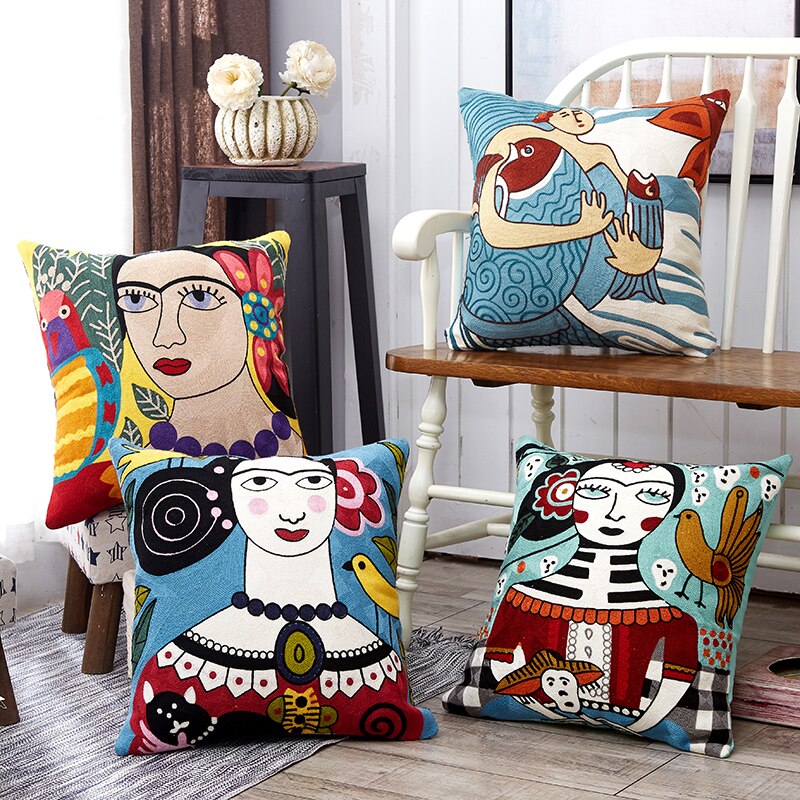 Frida Kahlo Embroidery Cushion Covers - Indimode