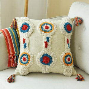 Handmade Moroccan Circle Cushion Cover With Tassles - Indimode