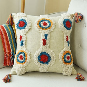 Handmade Moroccan Circle Cushion Cover With Tassles - Indimode
