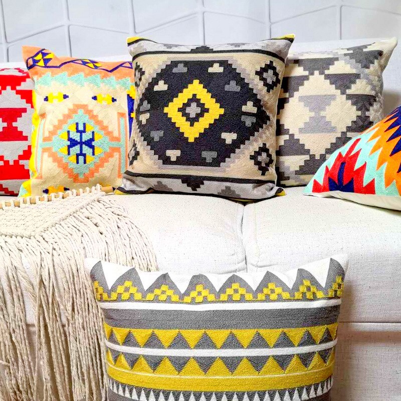 Kilim Geometric Embroidery Cushion Covers - Indimode