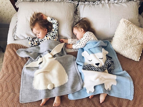 Cute Knitted Baby Soft Cotton Blend Blankets With Animals