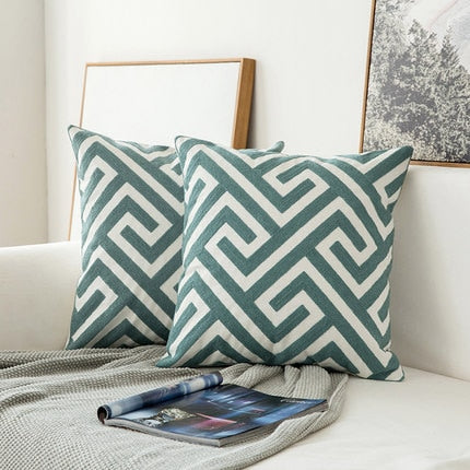 Scandinavian embroidery cushion cover - dark teal - maze