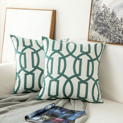 Scandinavian embroidery cushion cover - dark teal - geometric