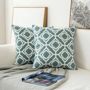 Scandinavian embroidery cushion cover - dark teal - floral