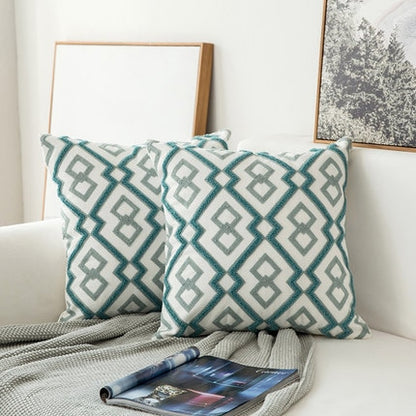 Scandinavian embroidery cushion cover - dark teal - diamond