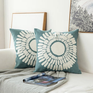 Scandinavian embroidery cushion cover - dark teal - sun flower
