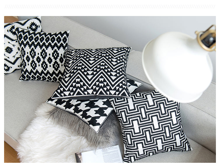 Scandinavian Black & White Embroidery Cushion Covers - 45cm x 45cm