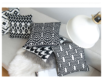 Scandinavian Black & White Embroidery Cushion Covers - 45cm x 45cm