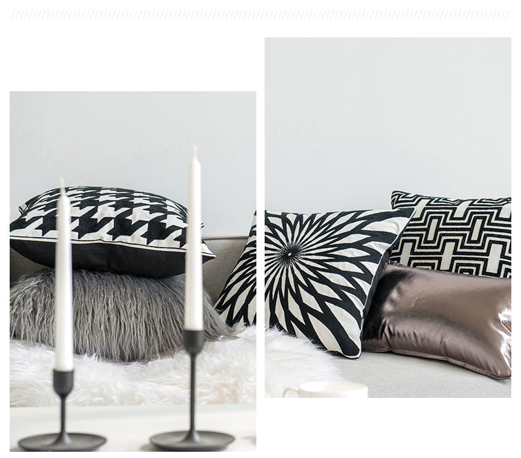 Scandinavian Black & White Embroidery Cushion Covers - 45cm x 45cm